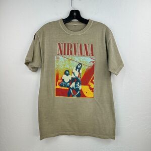 Tshirt Mens Tan Red Nirvana Graphic‎ Tee Short Sleeve Pullover Grunge Round Neck